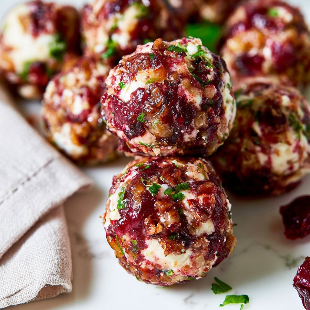 Mini Candied Pecan Cranberry Goat Cheese Balls