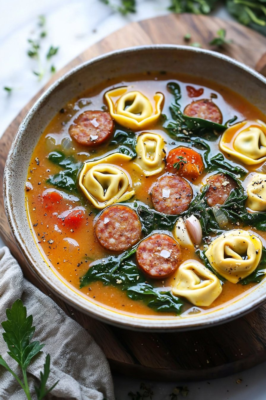 Sausage Tortellini Soup with Spinach