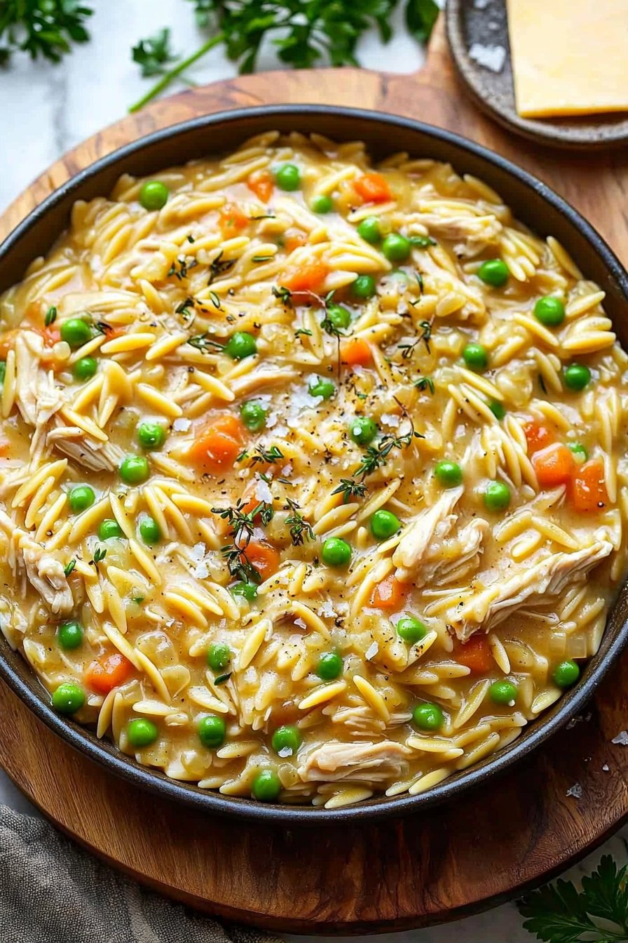 Chicken Pot Pie Orzo in One Pot