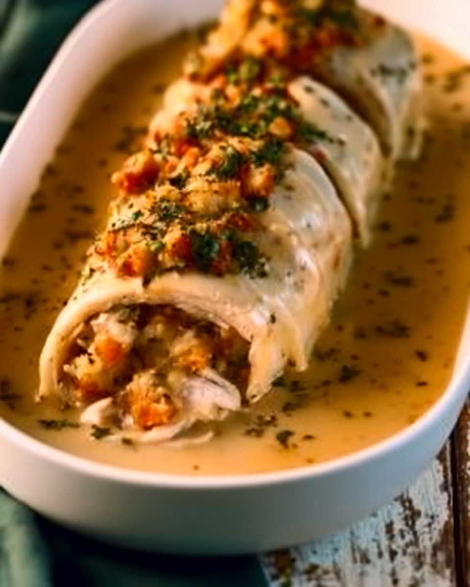Turkey & Stuffing Roll Ups with Creamy Gravy