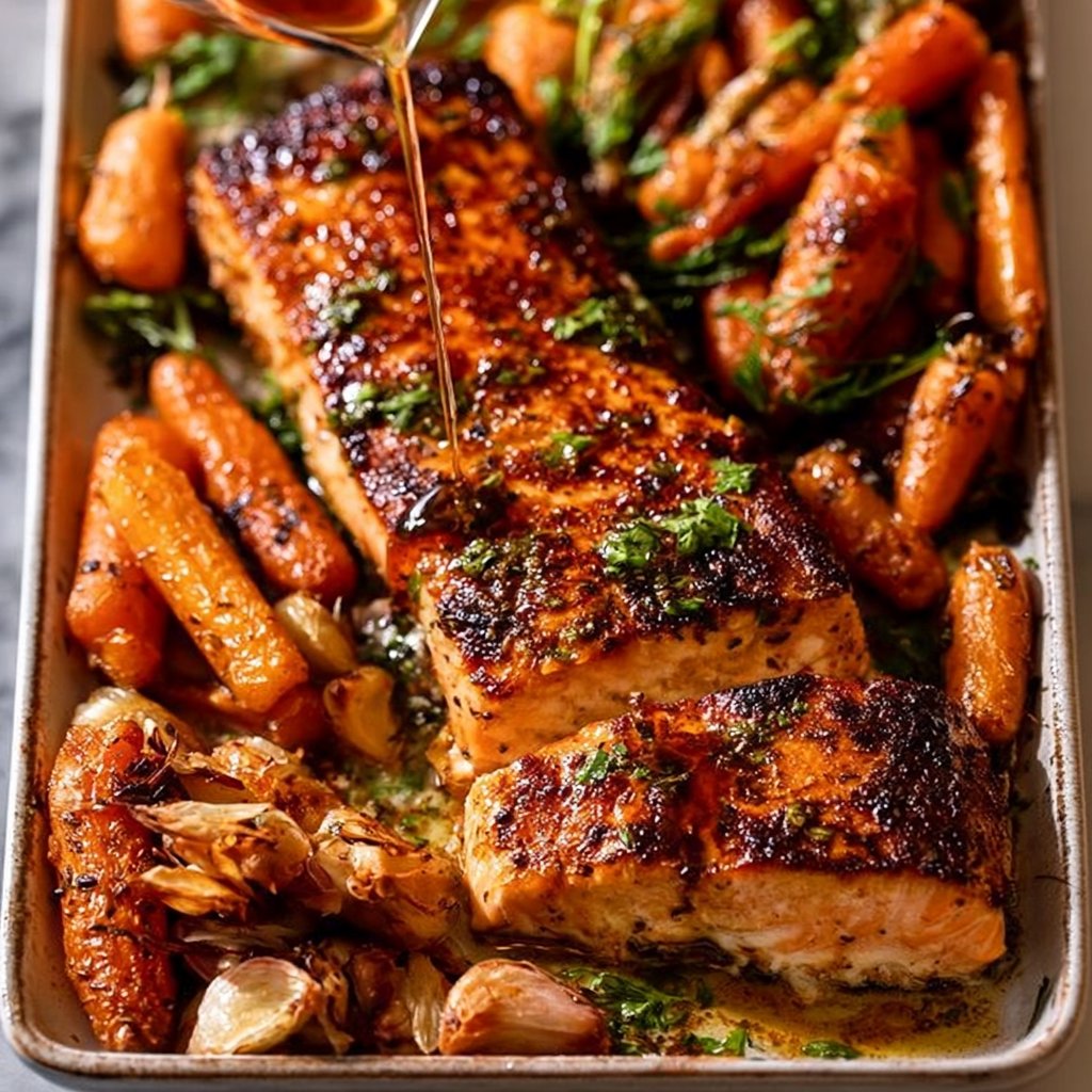 Sheet-Pan Herb Butter Salmon with Roasted Carrots