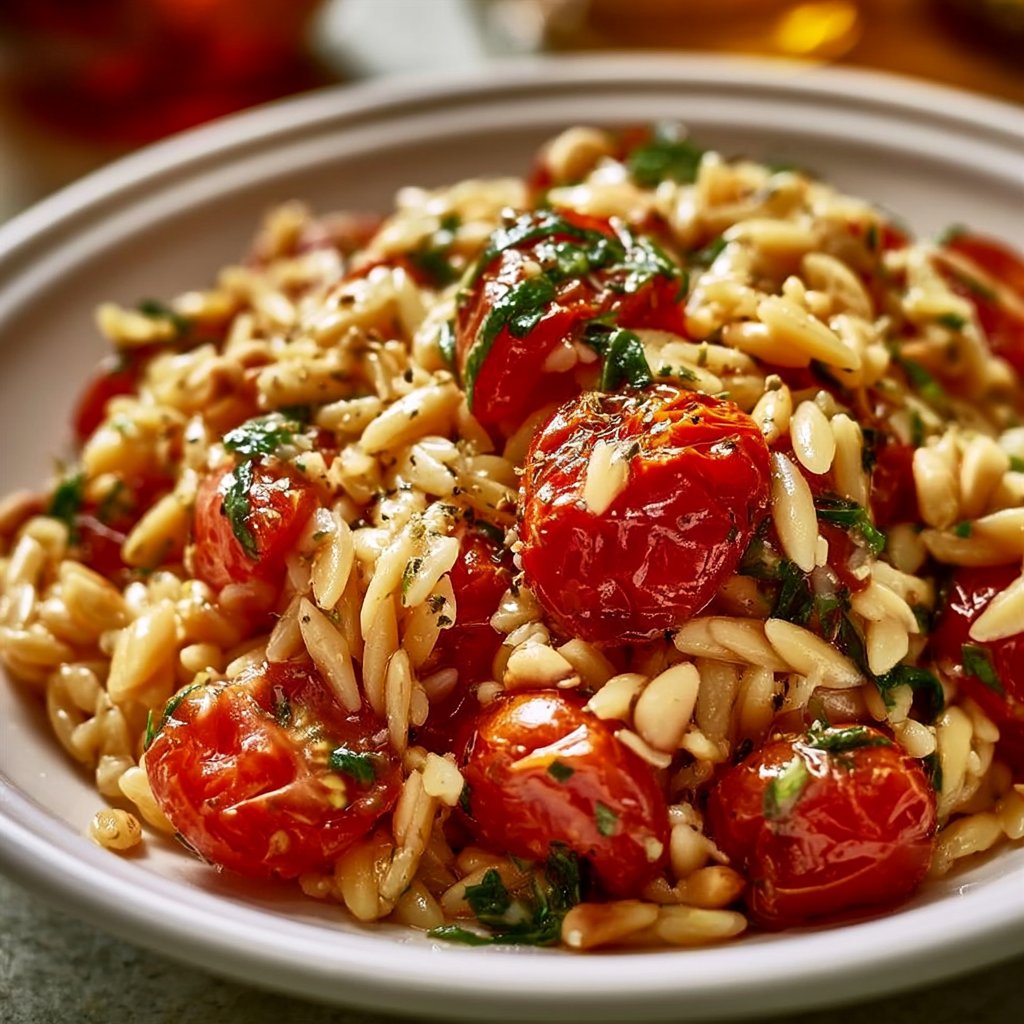 Orzo-Salat mit Tomaten und Pinienkernen