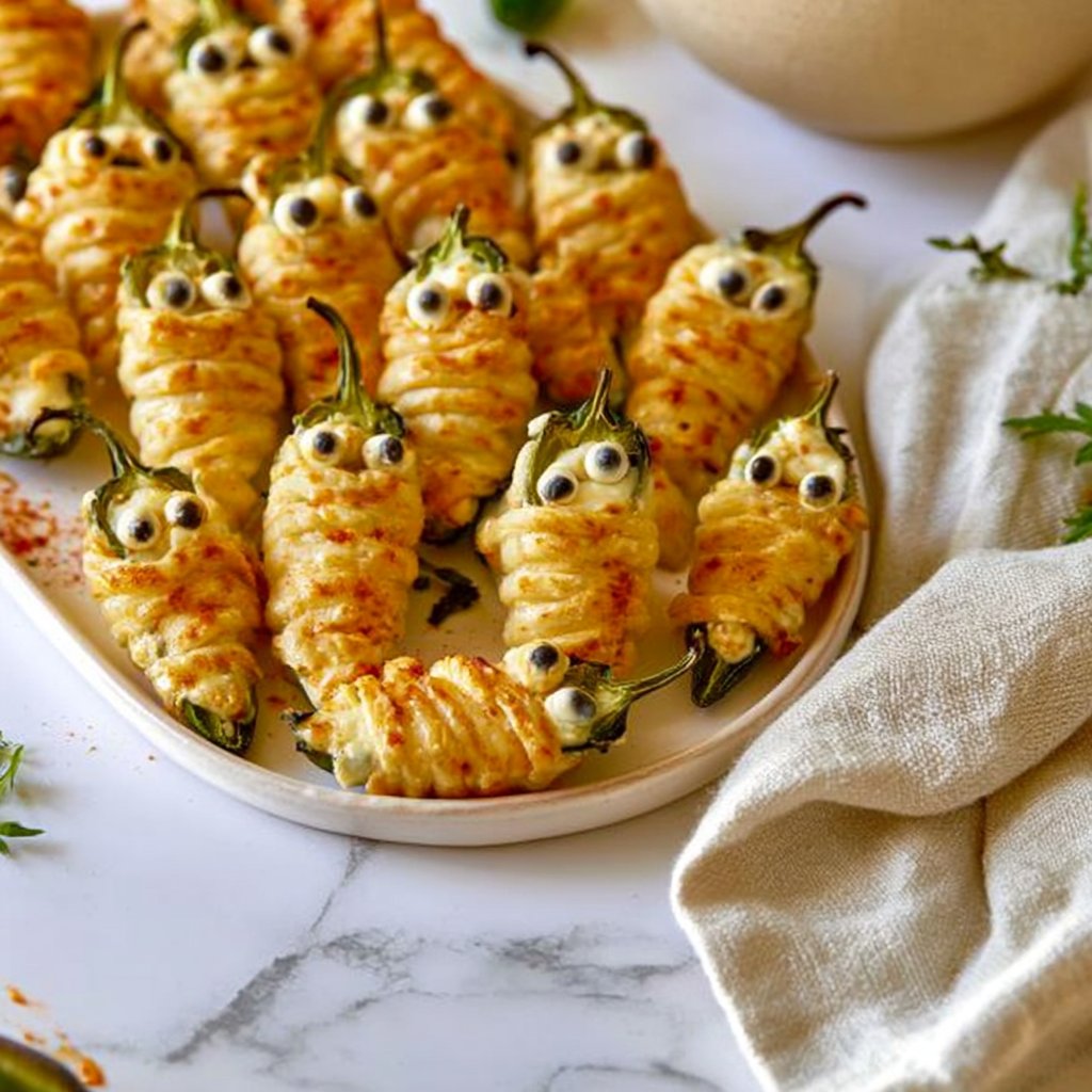 Creepy Crawly Mummy Cream Cheese Jalapeño Poppers
