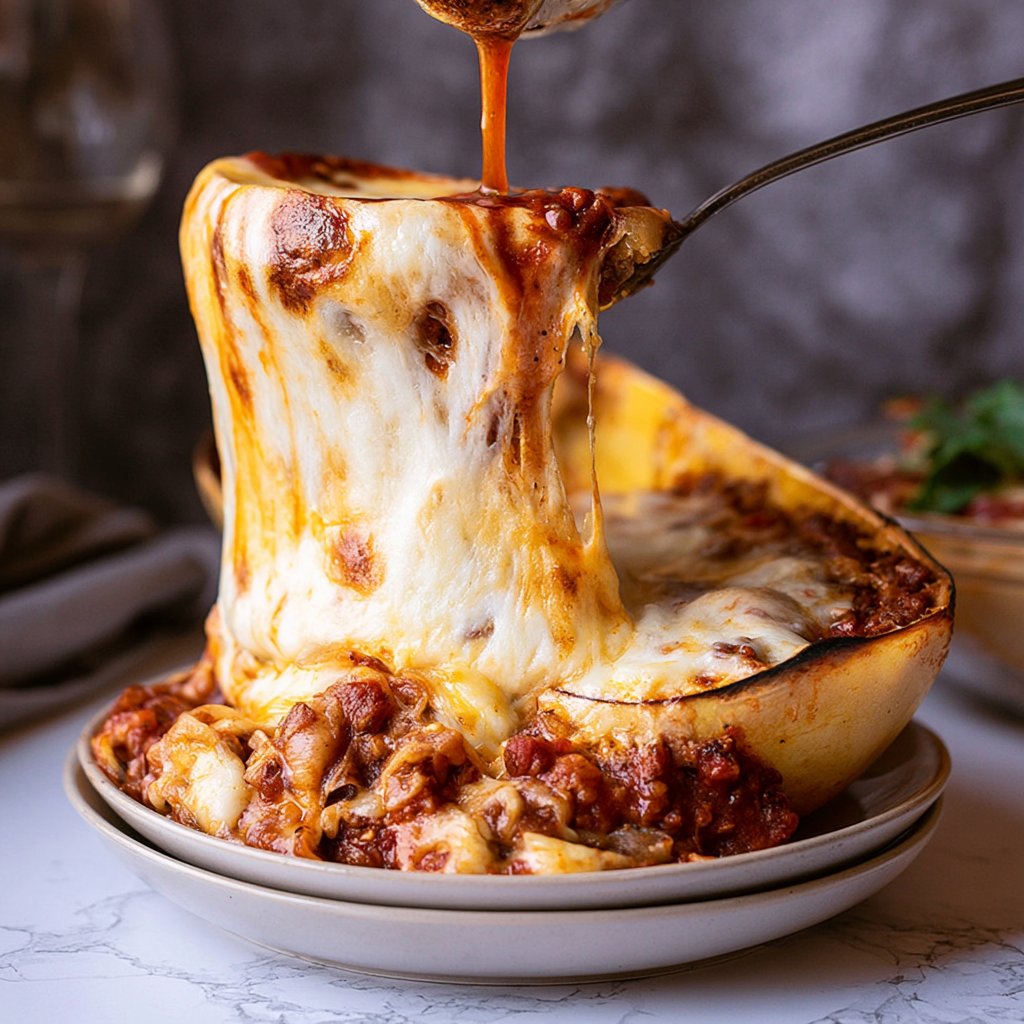 Cheesy Baked Spaghetti Squash Bolognese Boats