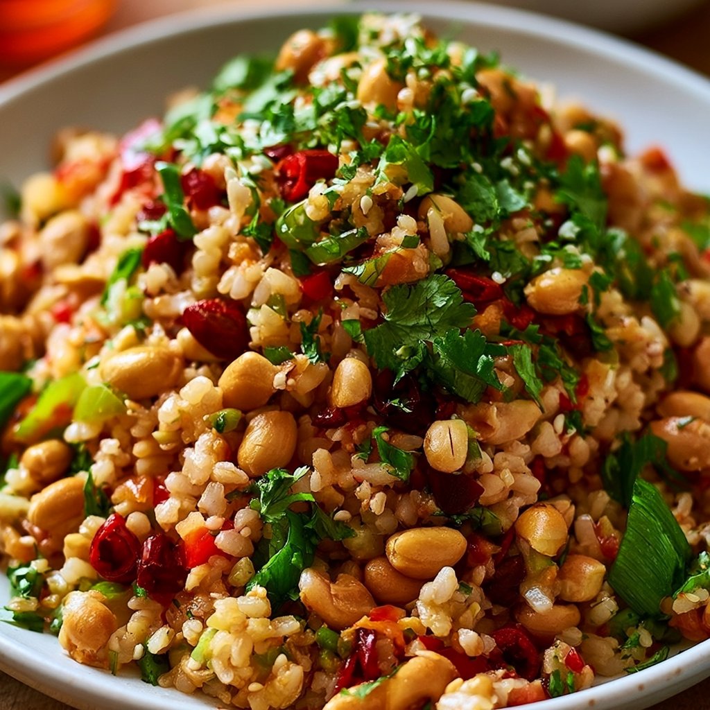 Knuspriger Erdnuss-Chili-Reissalat