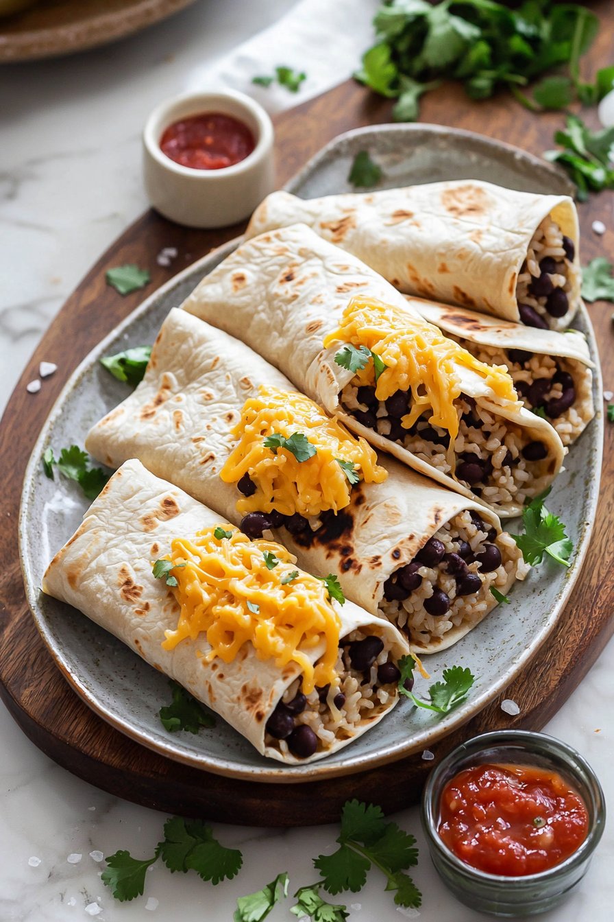 Baked Cheesy Bean and Rice Burritos