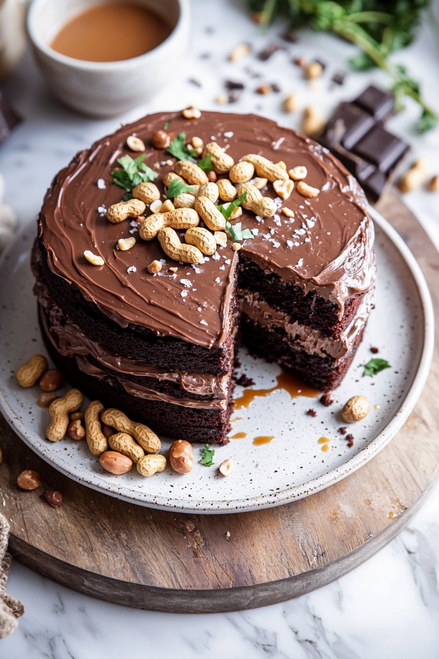 Chocolate Caramel Peanut Layer Cake