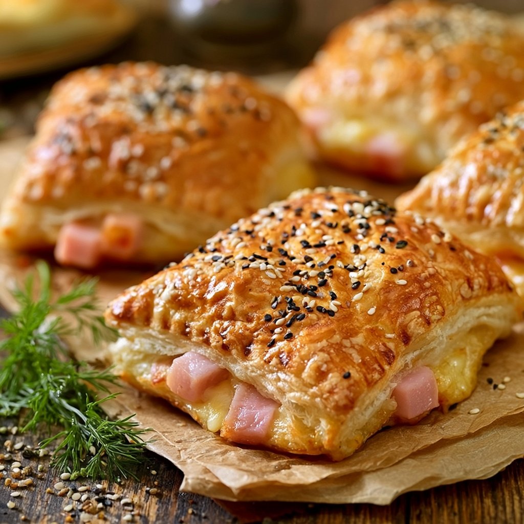 Blätterteigkissen mit Schinken und Käse