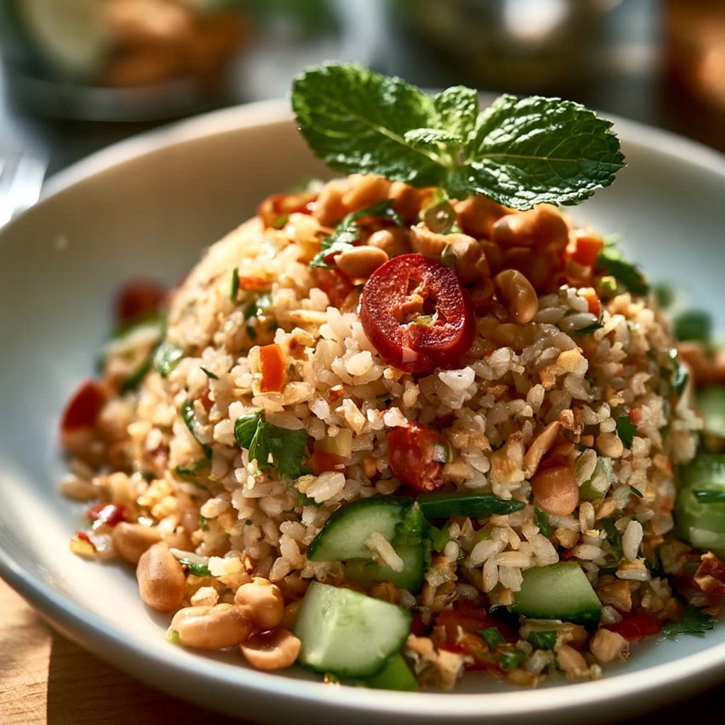 Knuspriger Erdnuss-Chili-Reissalat