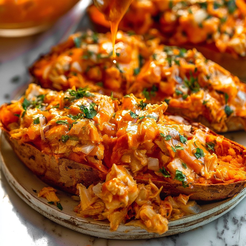 Buffalo Chicken Stuffed Sweet Potatoes