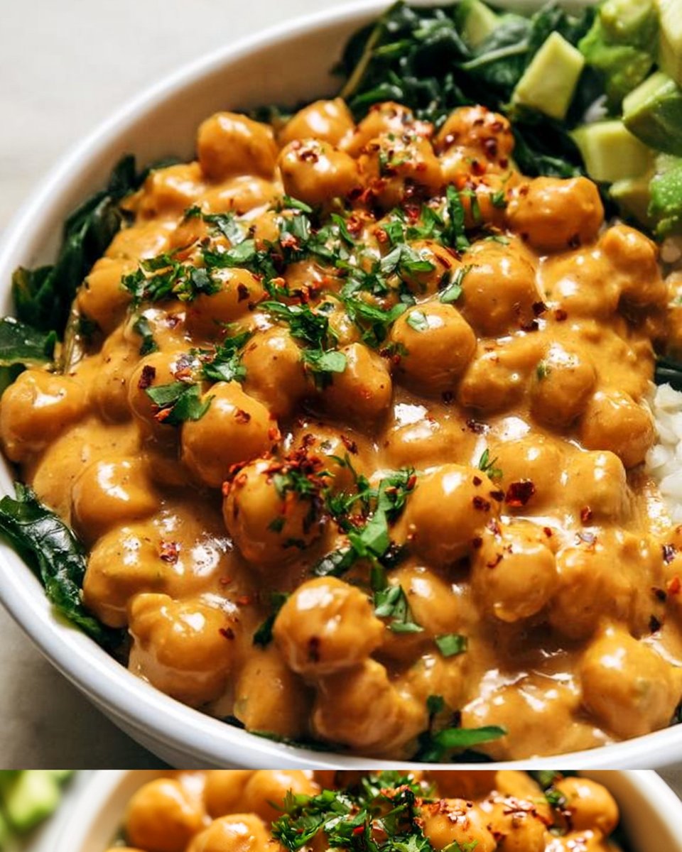 Savory Peanut-Chickpea Veggie Buddha Bowls