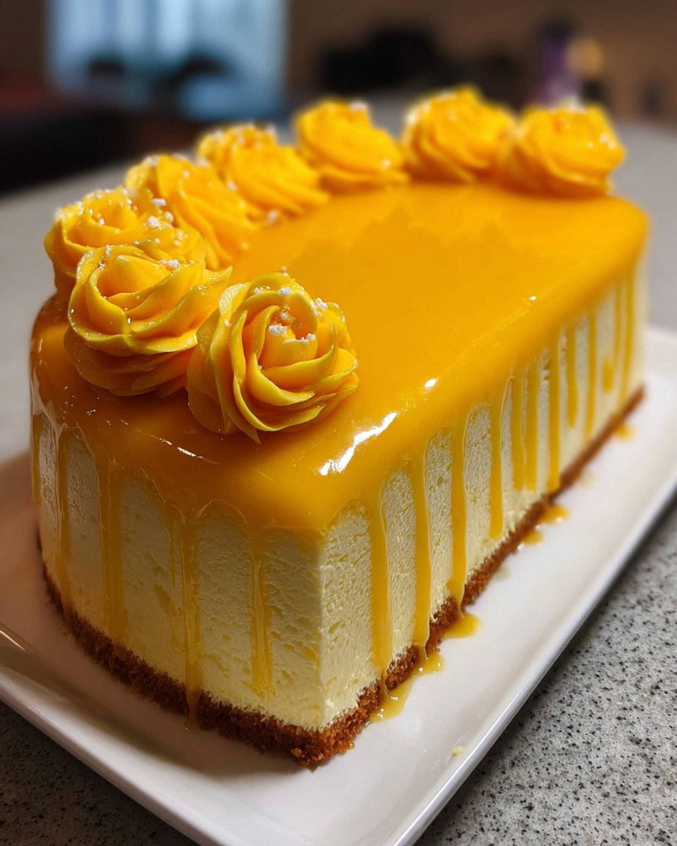 Cream Cake with Mango Glaze and Mango Butter Rosettes