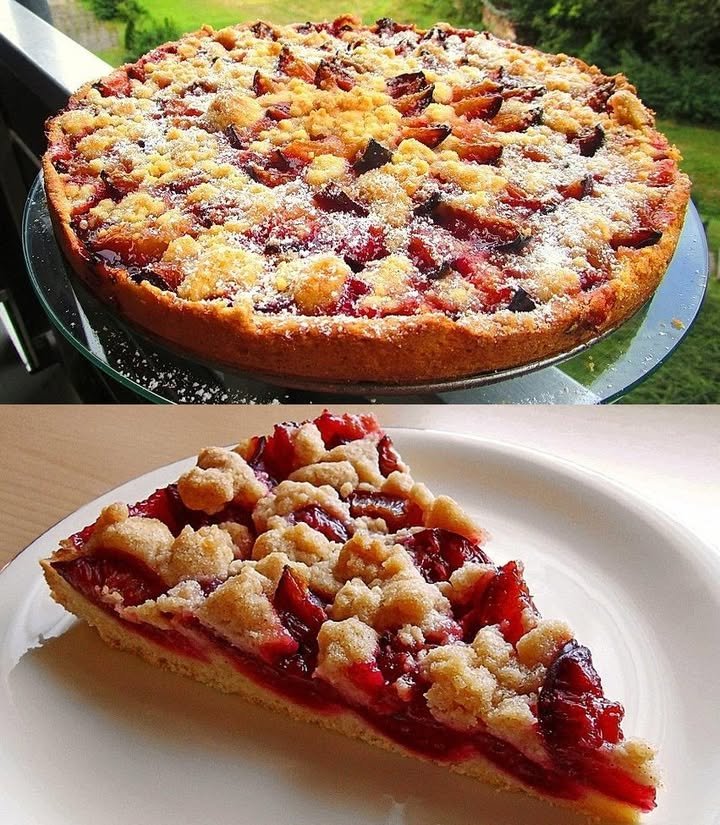 Pflaumenkuchen mit Zimtkrümeln