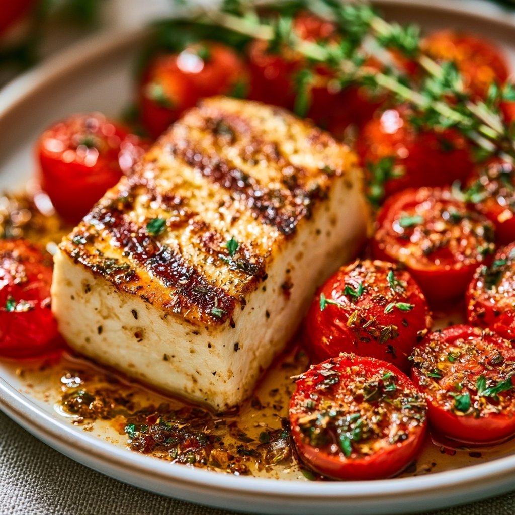 Cremiger Feta vom Grill mit Tomaten und Kräutern