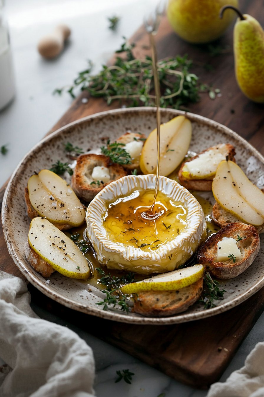 Baked Brie with Pears and Crostini