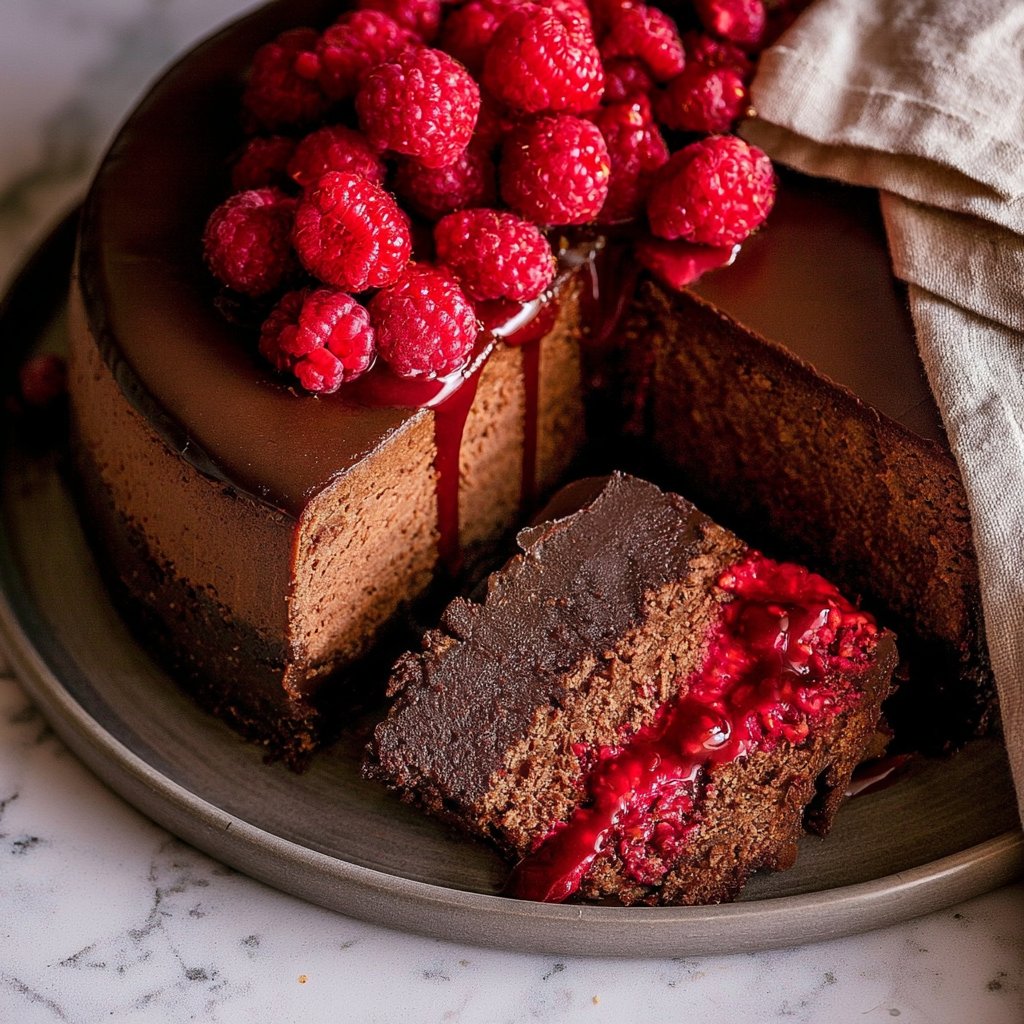 Dark Chocolate Raspberry Cheesecake