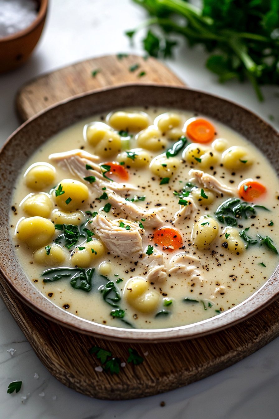 Cremige Hühnchen-Gnocchi-Suppe