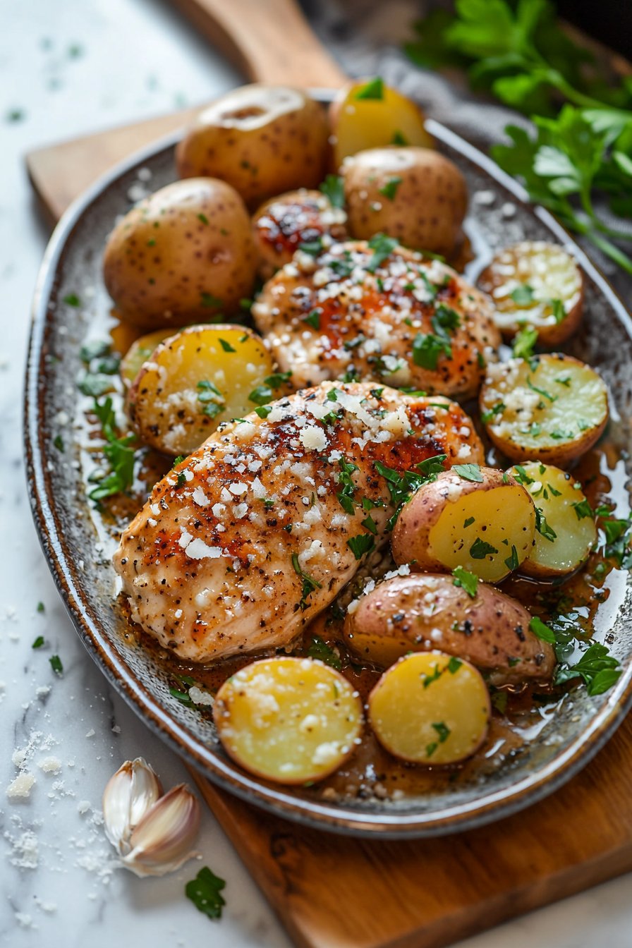 Garlic Parmesan Crockpot Chicken and Potatoes