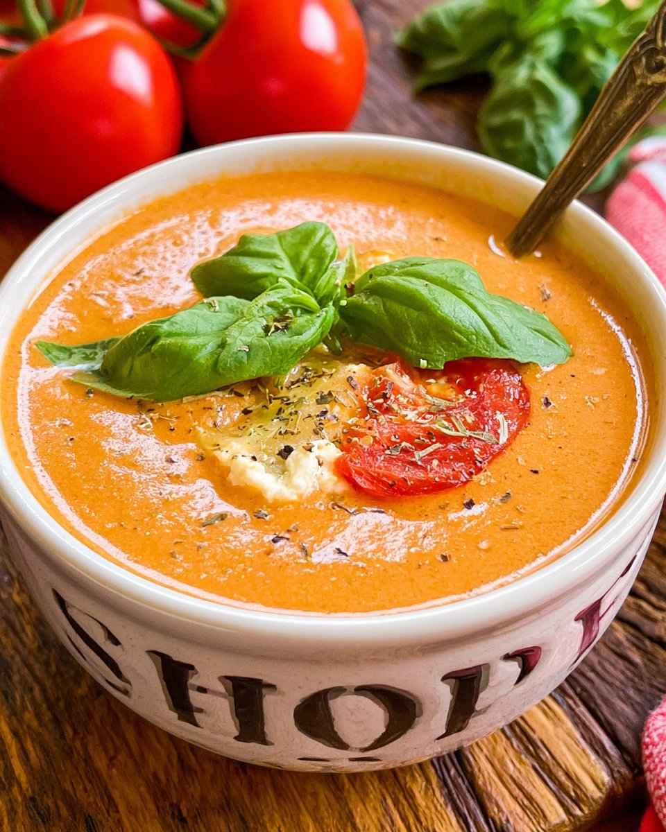 High Protein Roasted Tomato Soup with Cottage Cheese (and Chicken!)