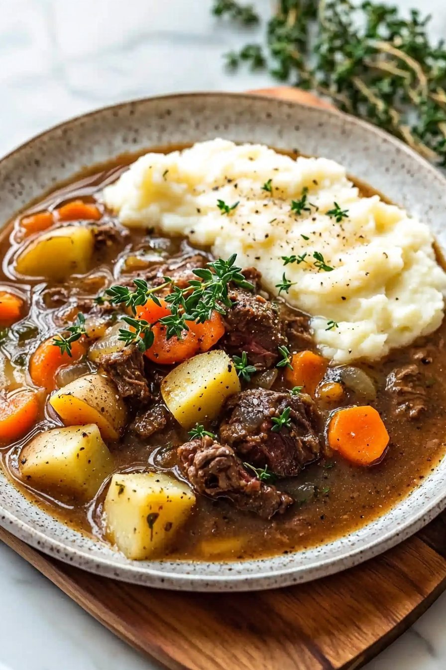 Apple Cider Beef Stew with Mashed Potatoes