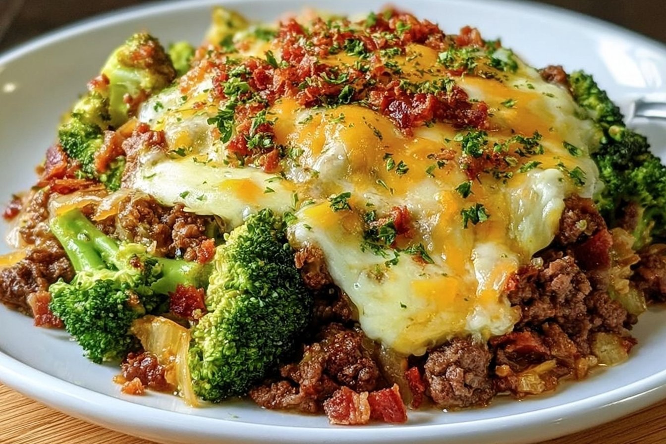 Easy Healthy Keto Hamburger Broccoli Skillet