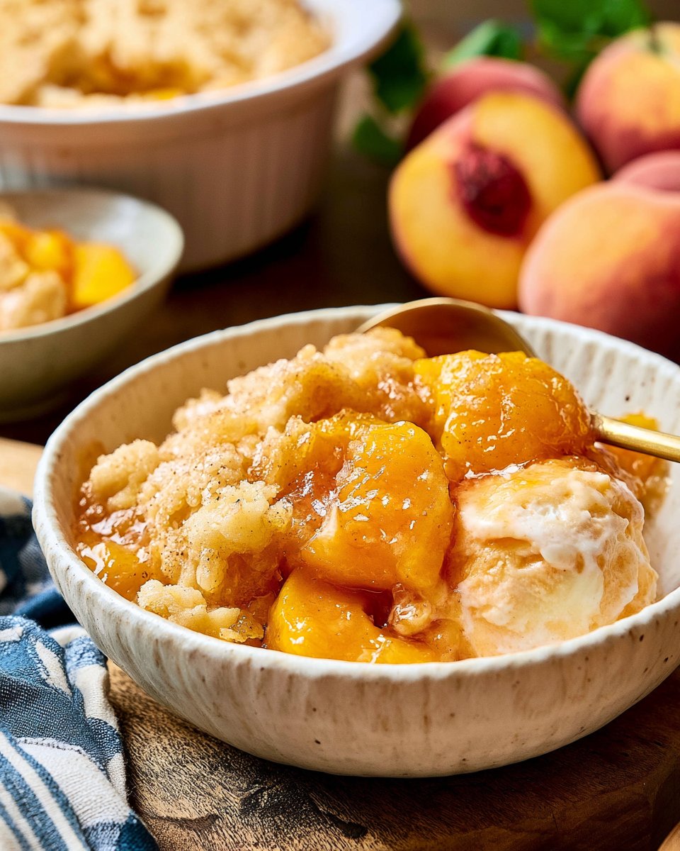 Easy Crockpot Peach Cobbler