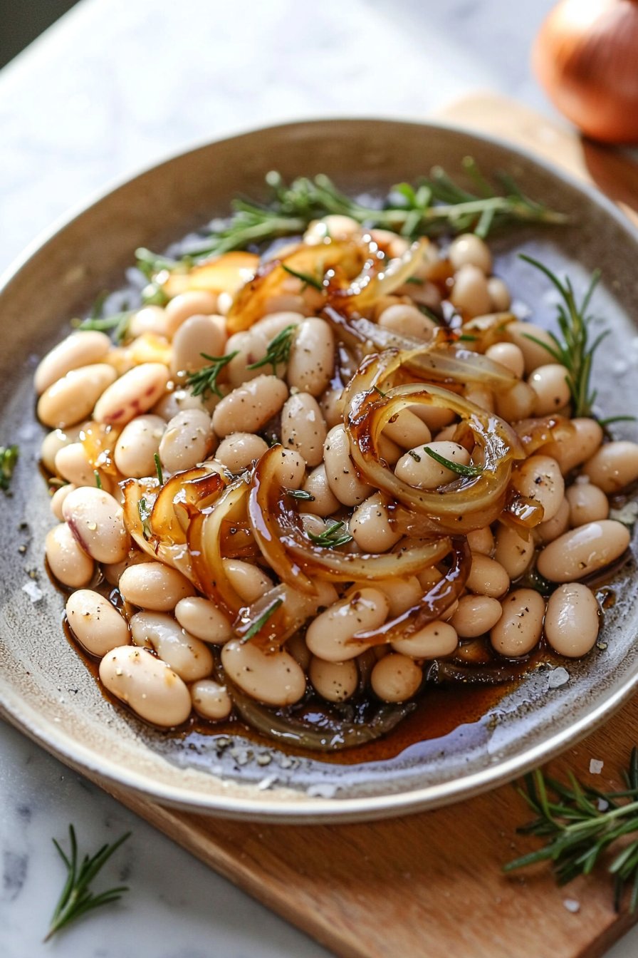 Caramelized Onion White Beans with Rosemary and Balsamic
