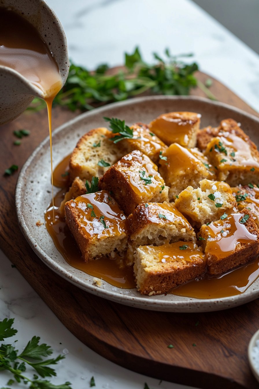 Brotpudding mit Vanille-Karamellsauce