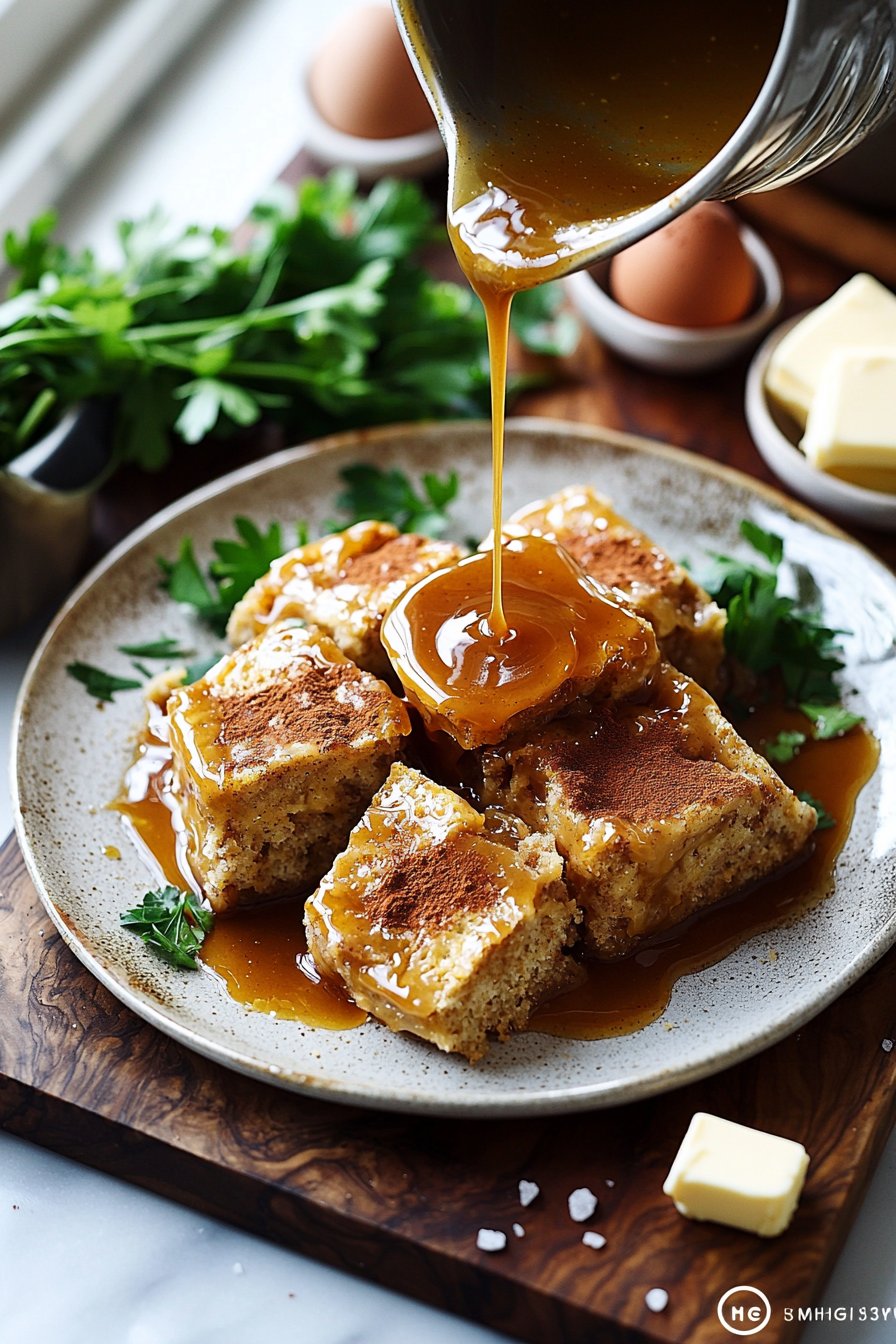 Brotpudding mit Vanille-Karamellsauce