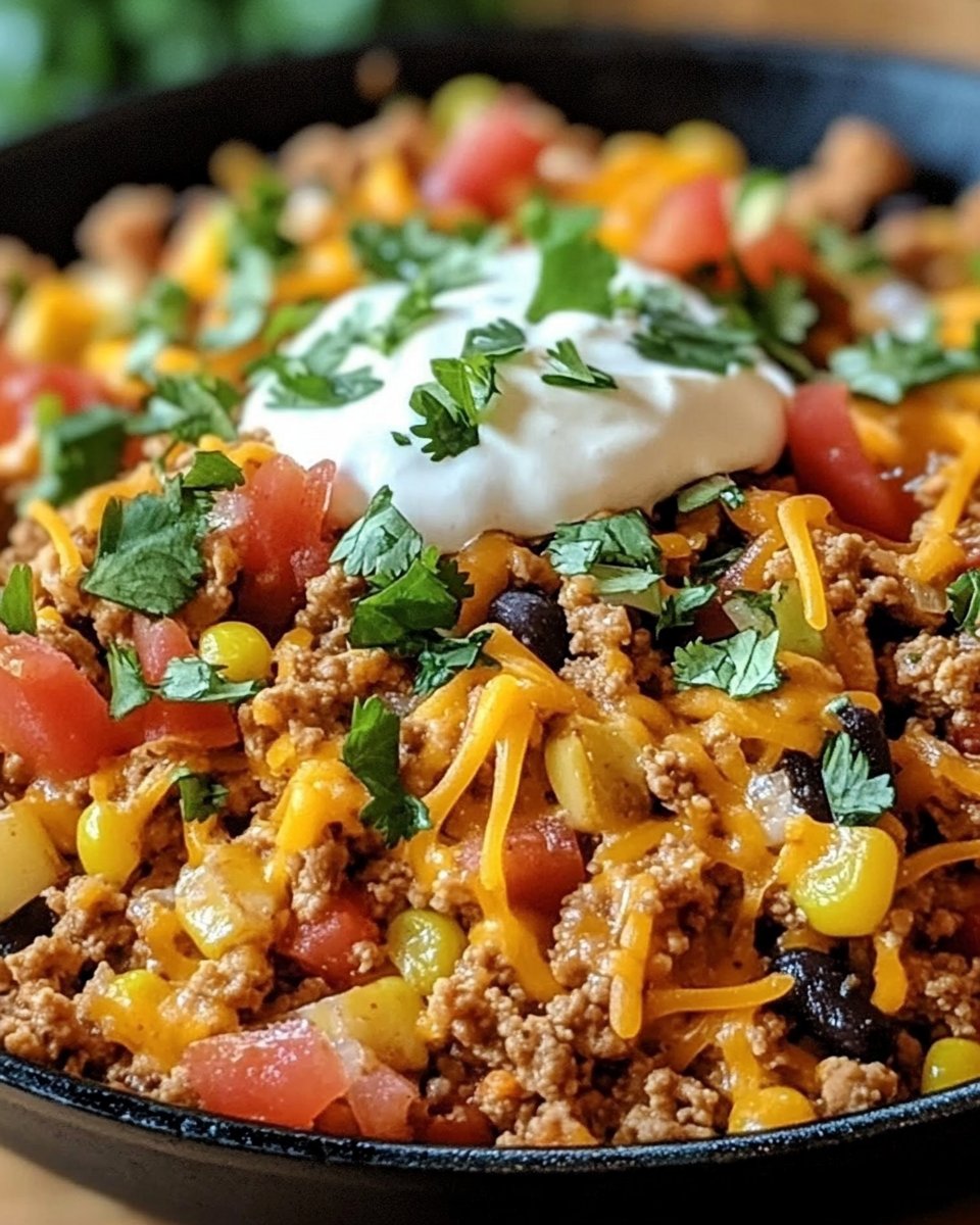 Ground Turkey Taco Skillet | Mexican dish with ground turkey, Ground turkey Mexican skillet recipes, Easy Mexican turkey dishes for dinner
