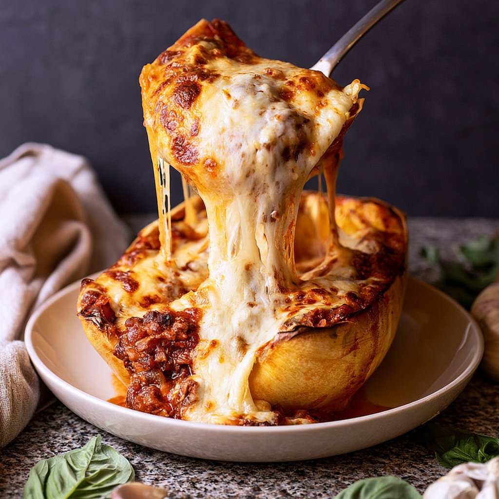 Cheesy Baked Spaghetti Squash Bolognese Boats
