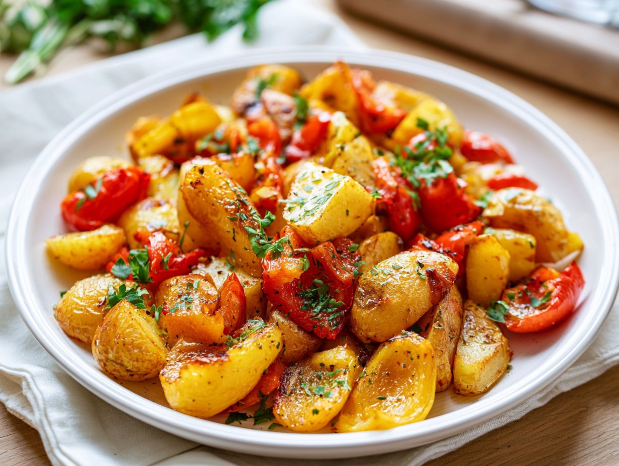 Kartoffeln und Paprika in der Heißluftfritteuse