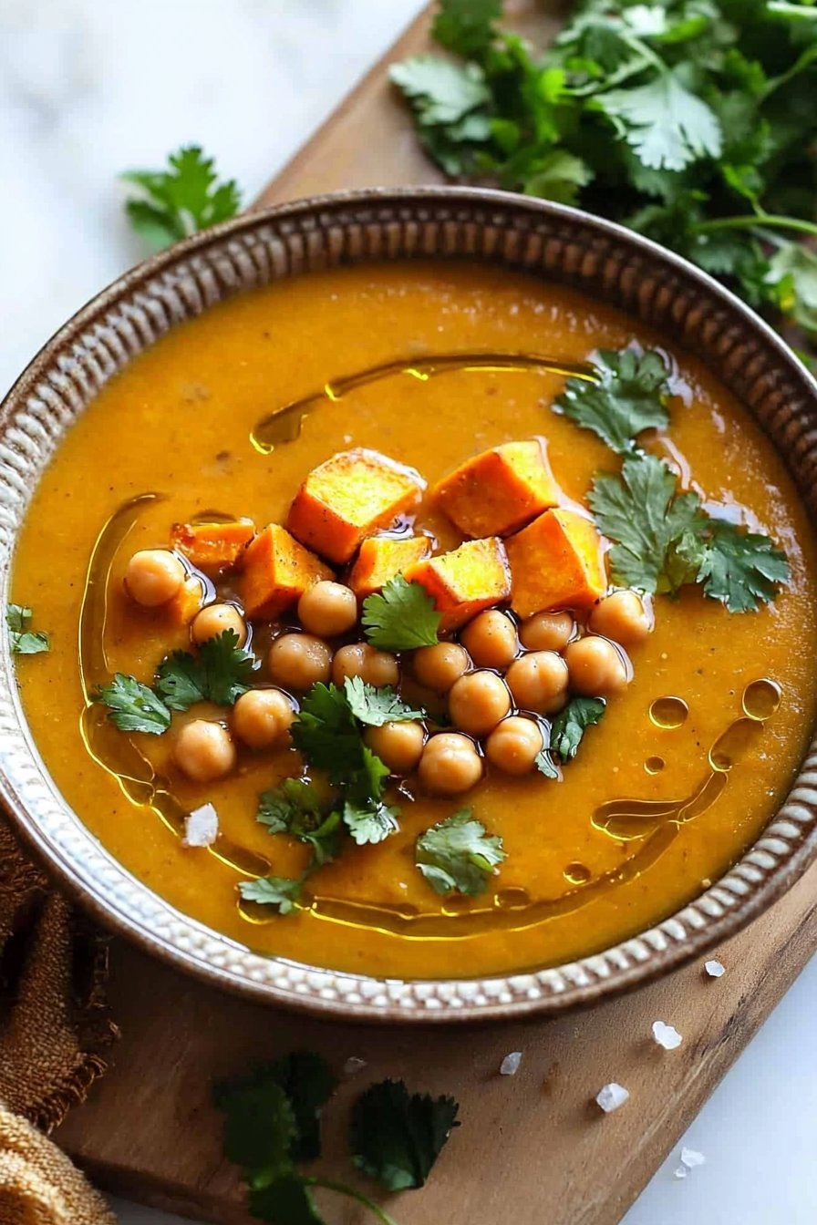 Moroccan Sweet Potato Soup with Chickpeas