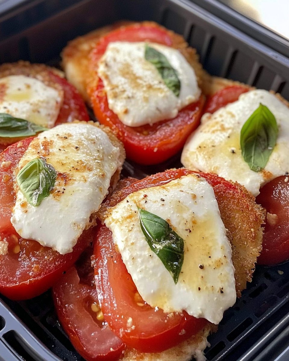 Hühnchen Schnitzel mit Tomate und Mozzarella aus der Heißluftfritteuse