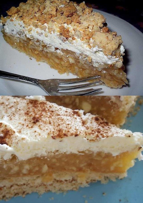 Apfel-Nuss-Kuchen mit Vanillepudding