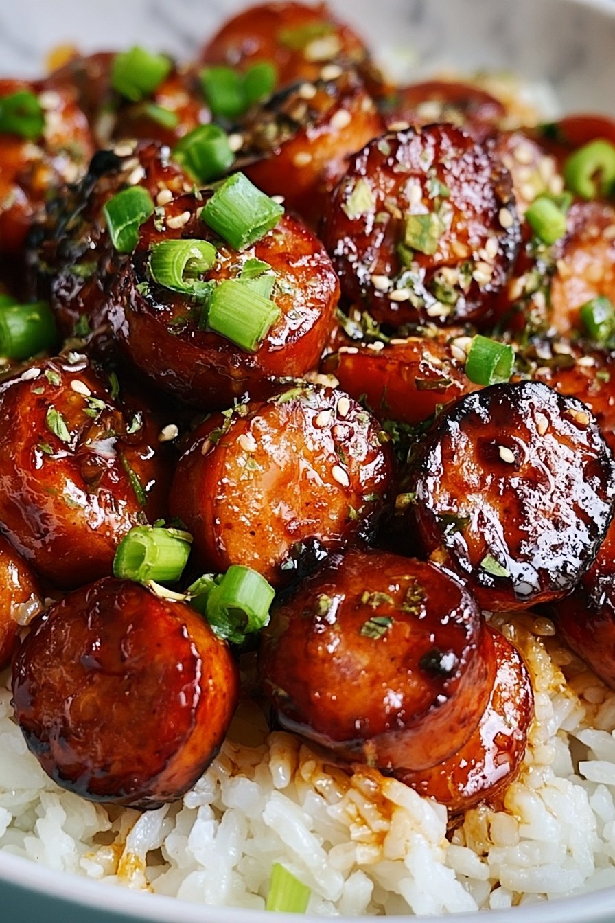Sticky Honey Garlic Sausage Rice Recipe 1 Sticky Honey Garlic Smoked Sausage Rice