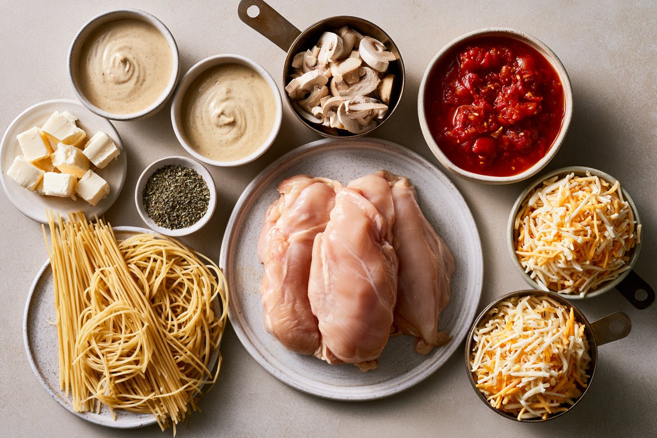 Creamy Crockpot Chicken Spaghetti