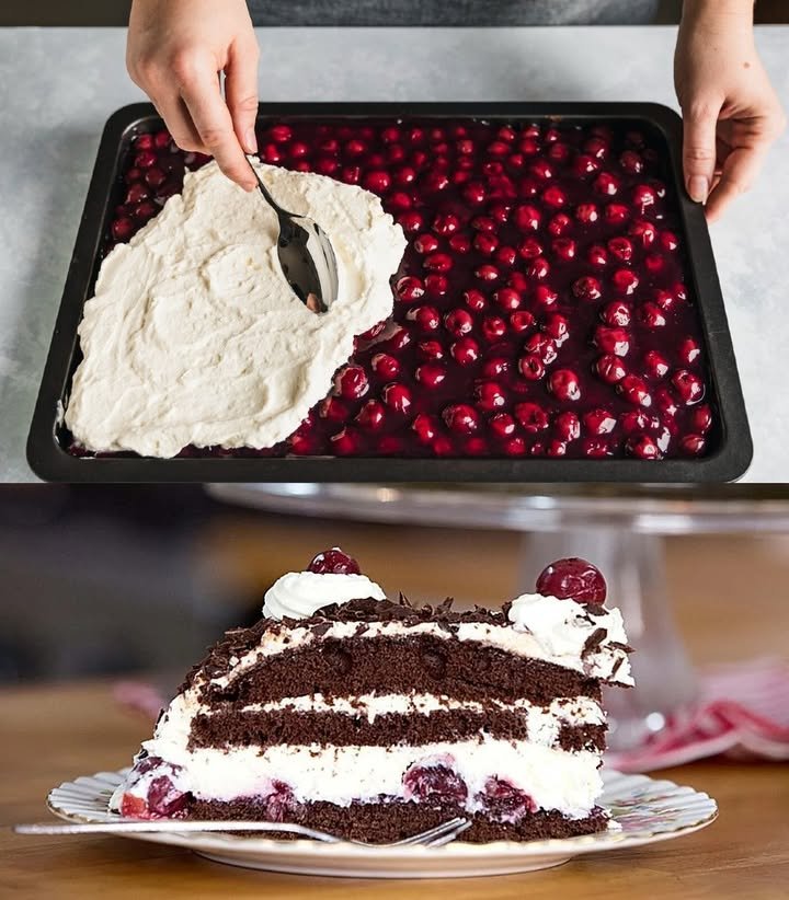 Schokoladenpuddingkuchen mit Sauerkirschen