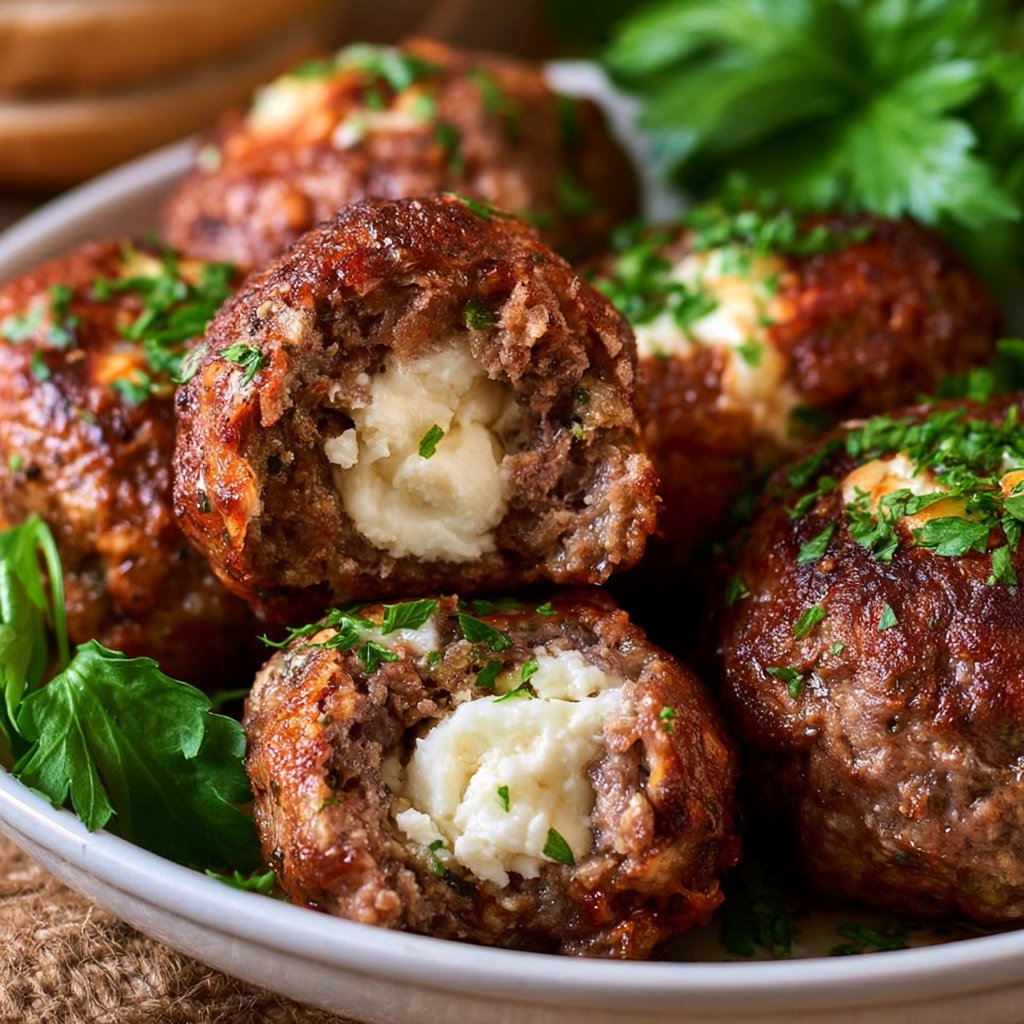 Griechische Frikadellen gefüllt mit Schafskäse