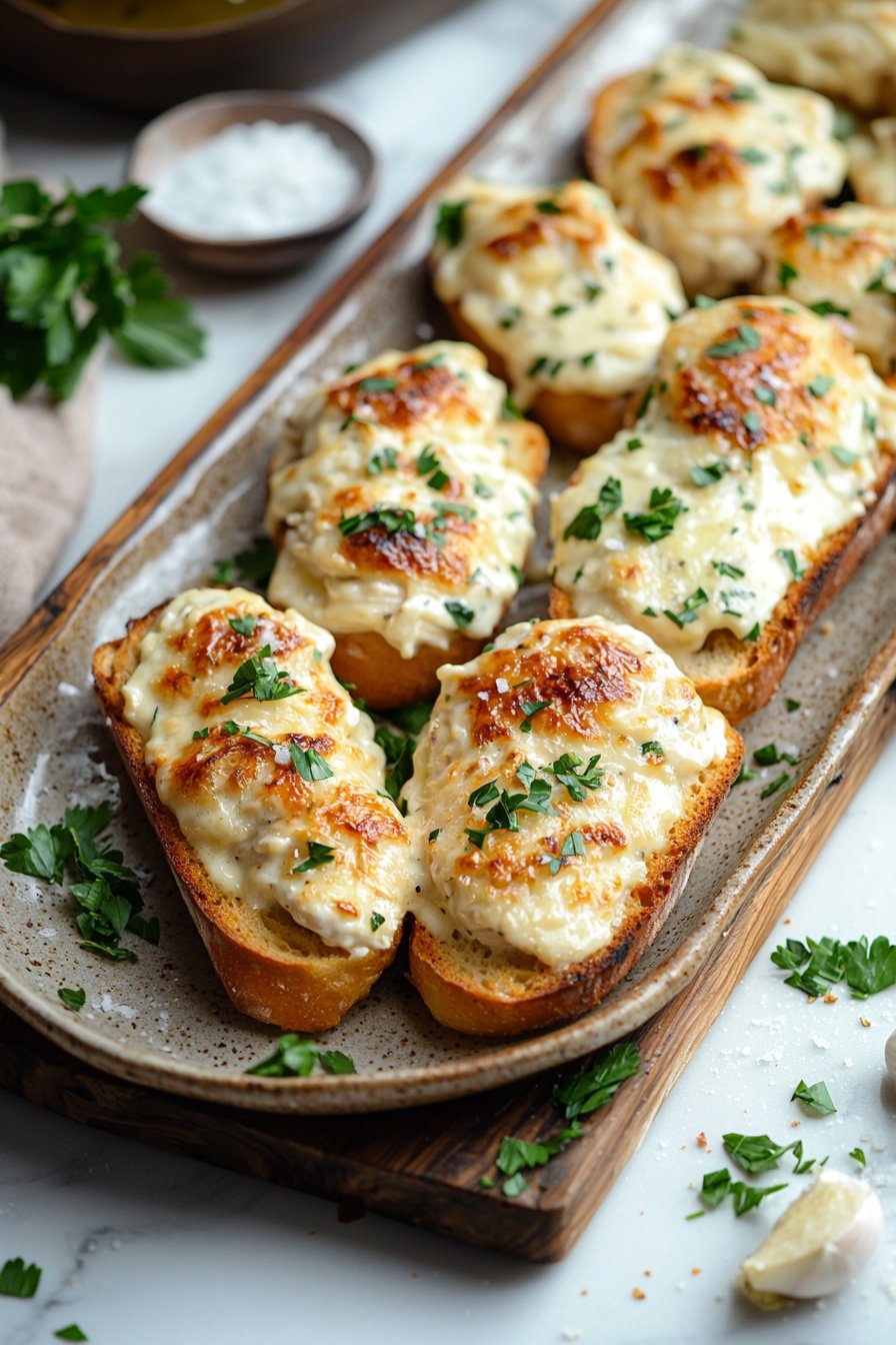 Hähnchen Alfredo Knoblauchbrot