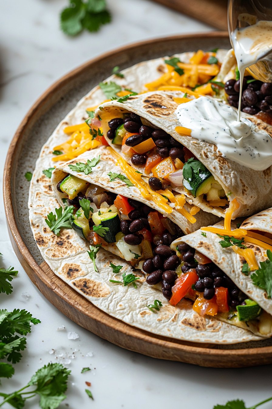 Schwarze Bohnen und Gemüse Burritos