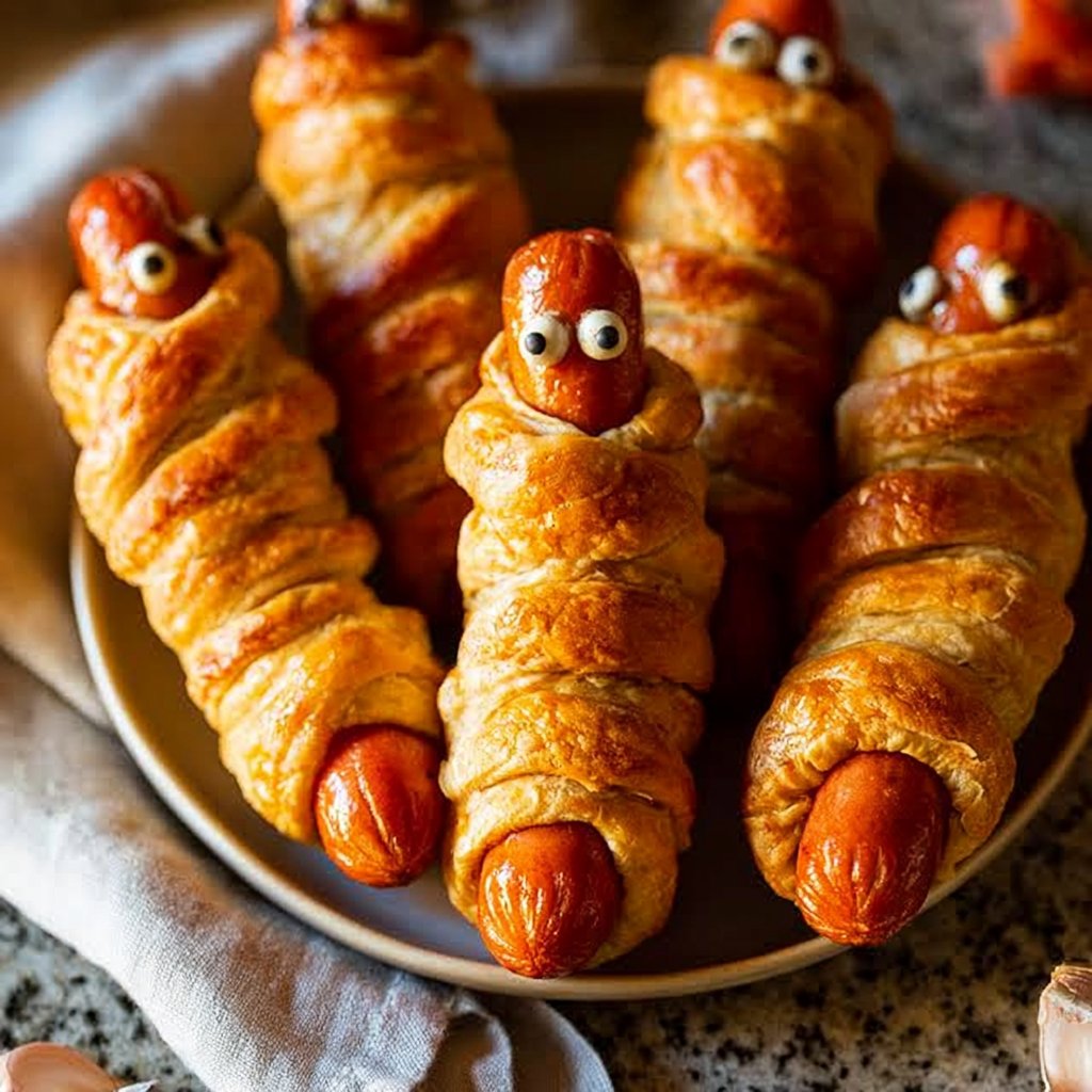 Crescent Roll Wrapped Mummy Hot Dogs