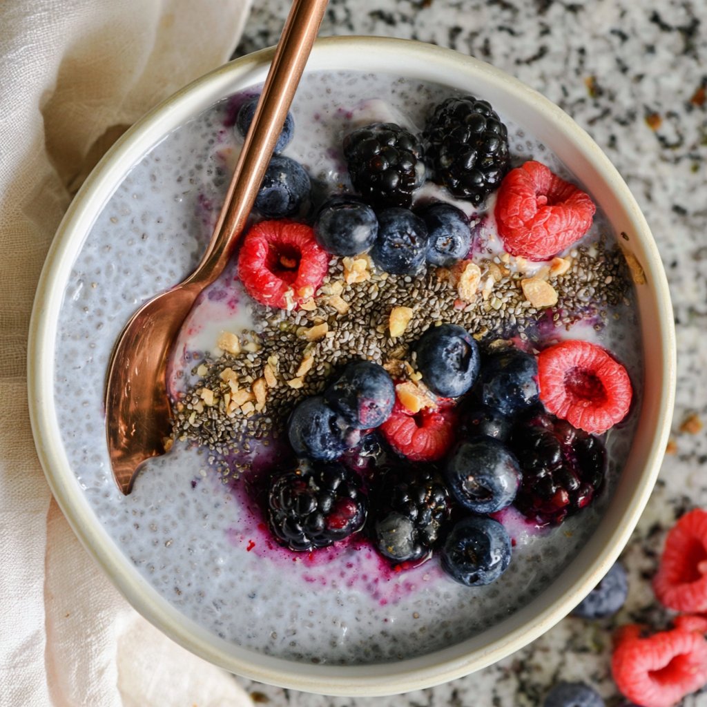High-Fiber Chia Seed and Berry Pudding Bowl