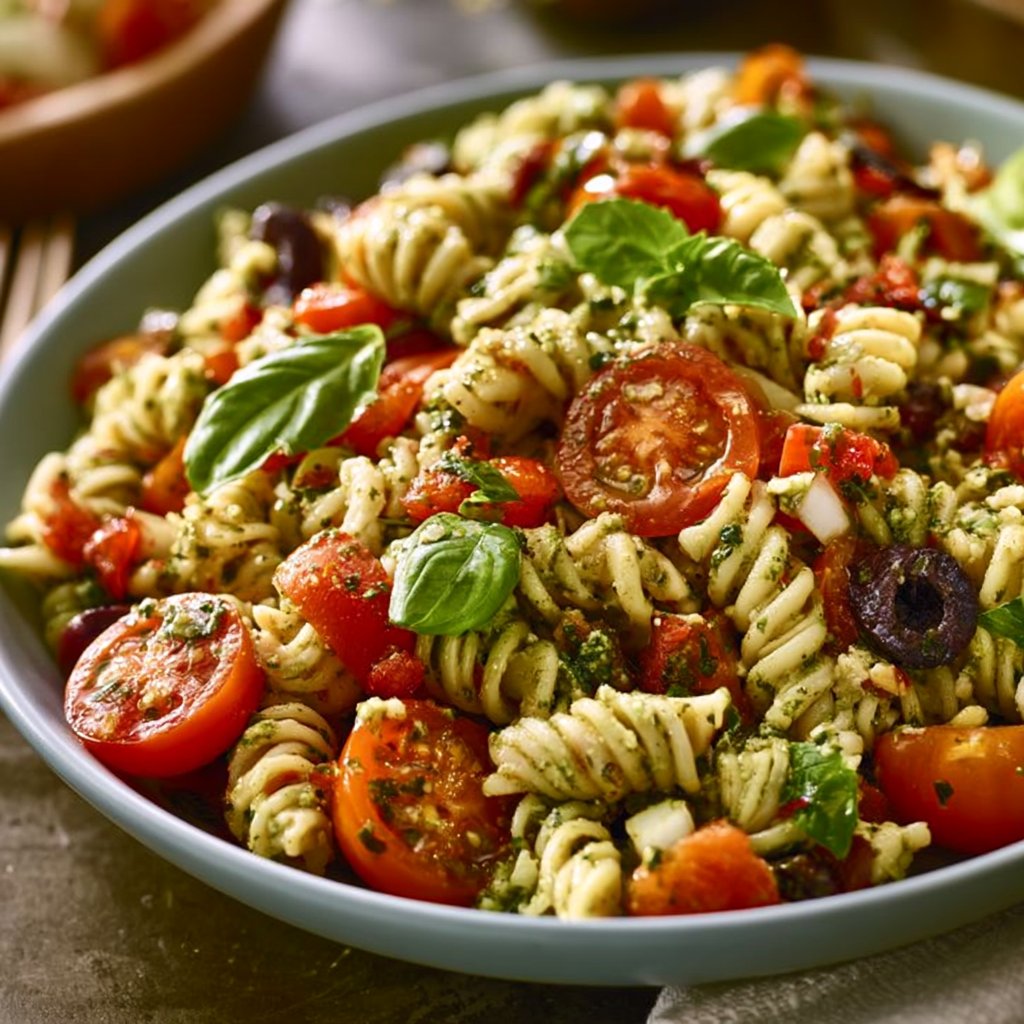 Mediterraner Nudelsalat mit Pesto