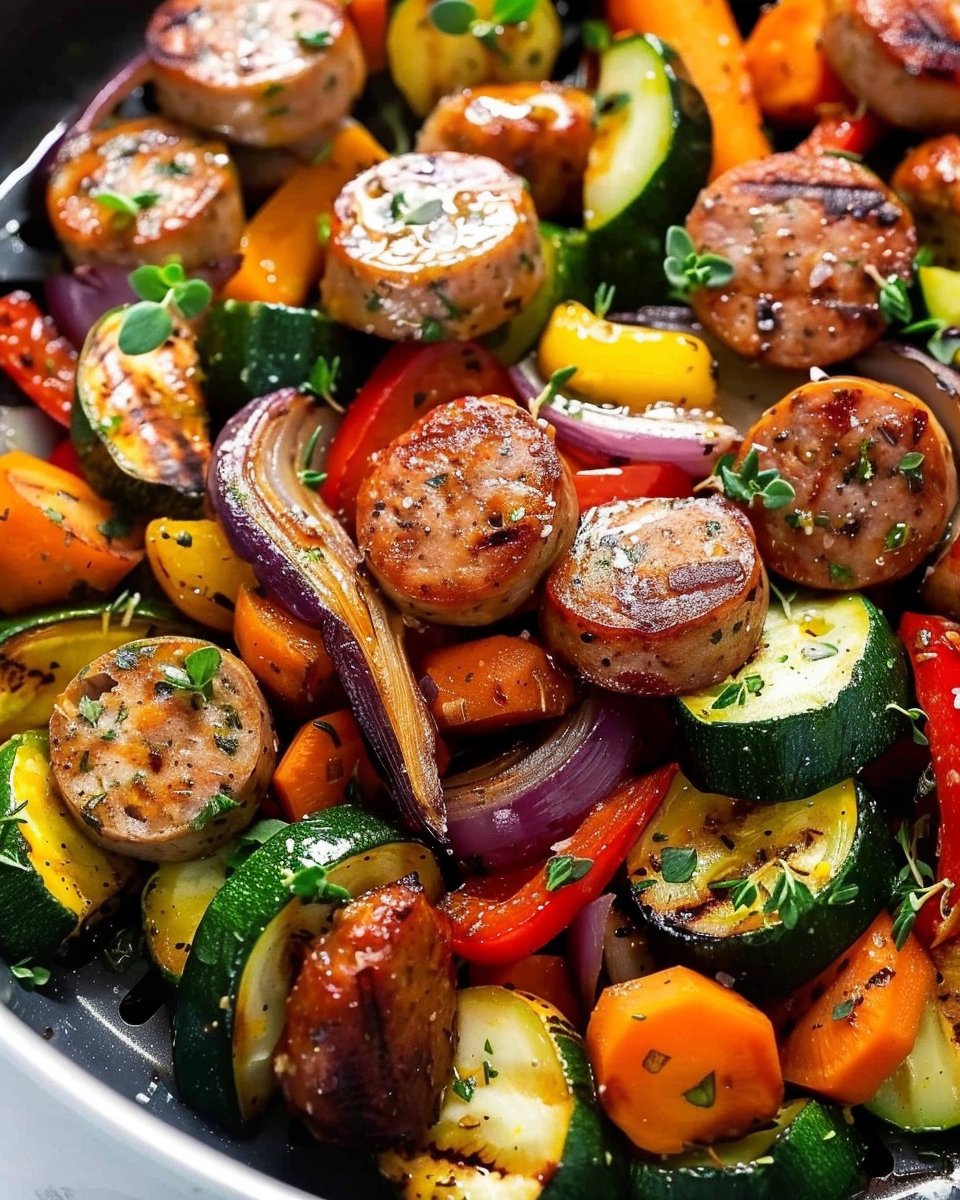 10 Minute Air Fryer Chicken Sausage and Veggies
