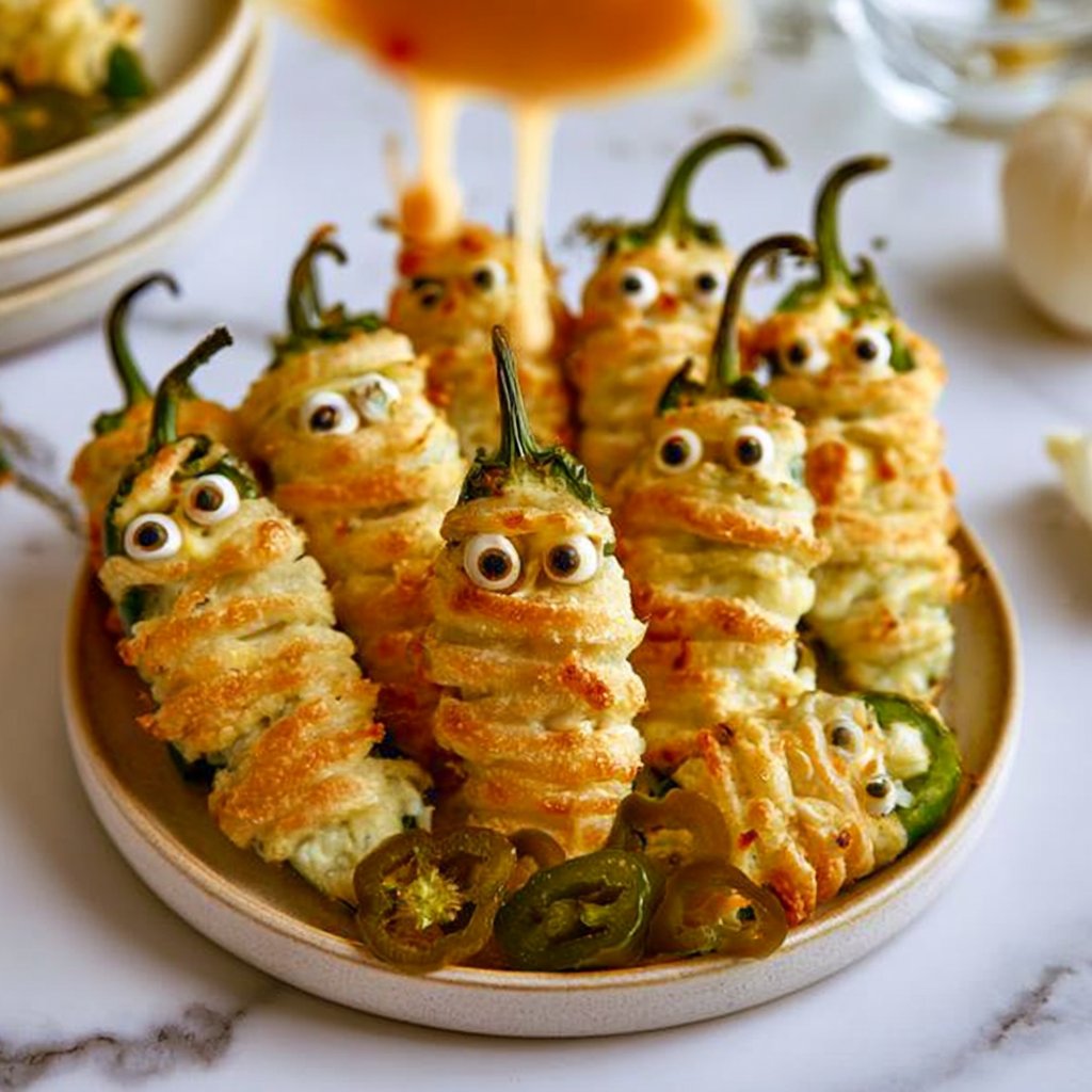 Creepy Crawly Mummy Cream Cheese Jalapeño Poppers
