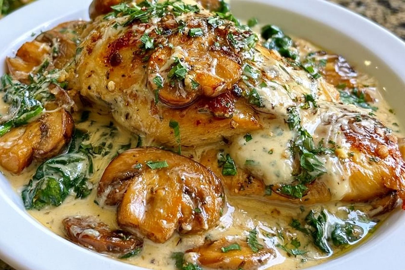 Creamy Parmesan Keto Chicken with Spinach and Mushrooms