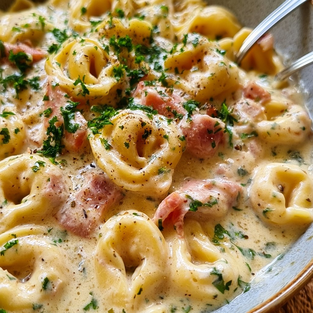 Tortellini in einer cremigen Schinken-Sahne-Soße