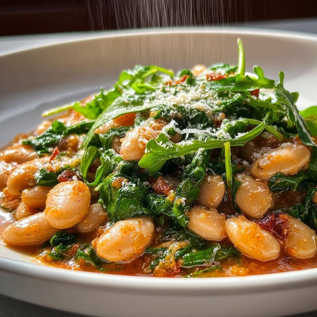 Braised White Beans with Garlic & Arugula 3 Braised White Beans with Garlic & Arugula