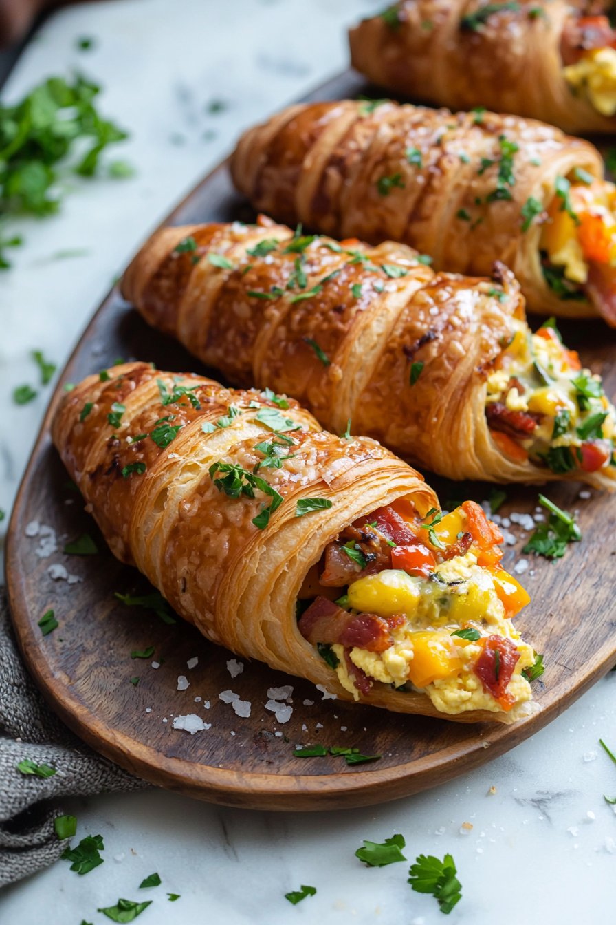 Gebratene Frühstücks-Croissant-Boote